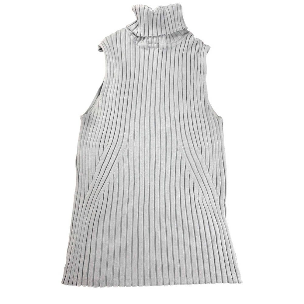 Revue Womens Silk Blend Ribbed Sleeveless Turtleneck Sweater Light Teal Sz M Y2K